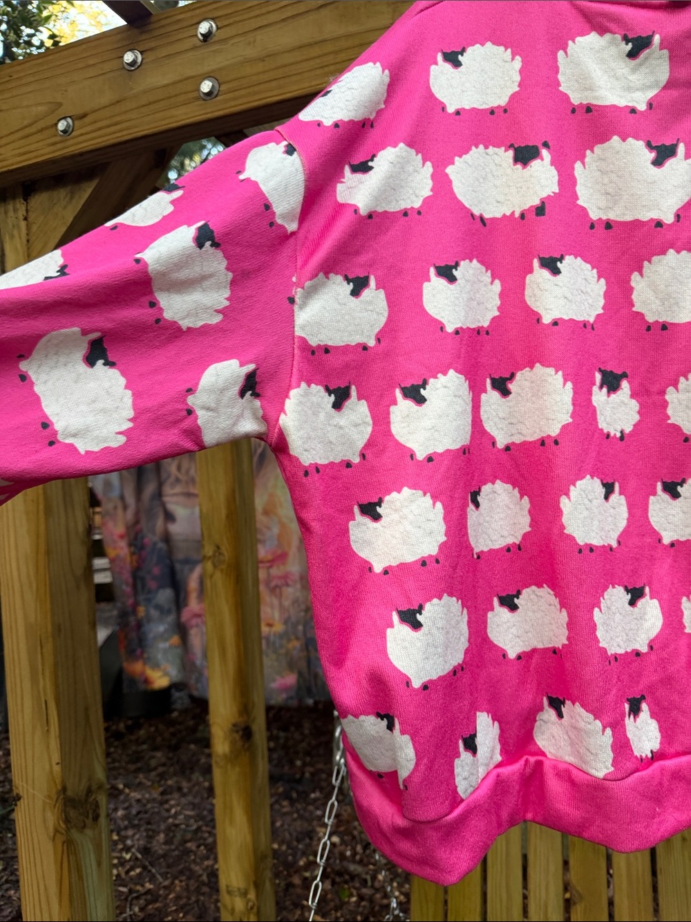 Pink Sheep-Print Button Cardigan Sweater 5x - Picture 4 of 4